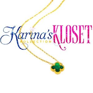Emerald Green Marble & Gold Clover Necklace 18 Karat Gold Plated